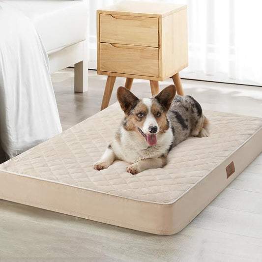 WNPETHOME Orthopedic Waterproof XL Dog Bed for Crate Cozy Sleep | Extra Large Washable Dogs Bed with Removable Cover, Multi-Needle Quilting Dogs XL Crate Bed for Relax , Beige 41x27 Inch by WNPETHOMEPETSHOME