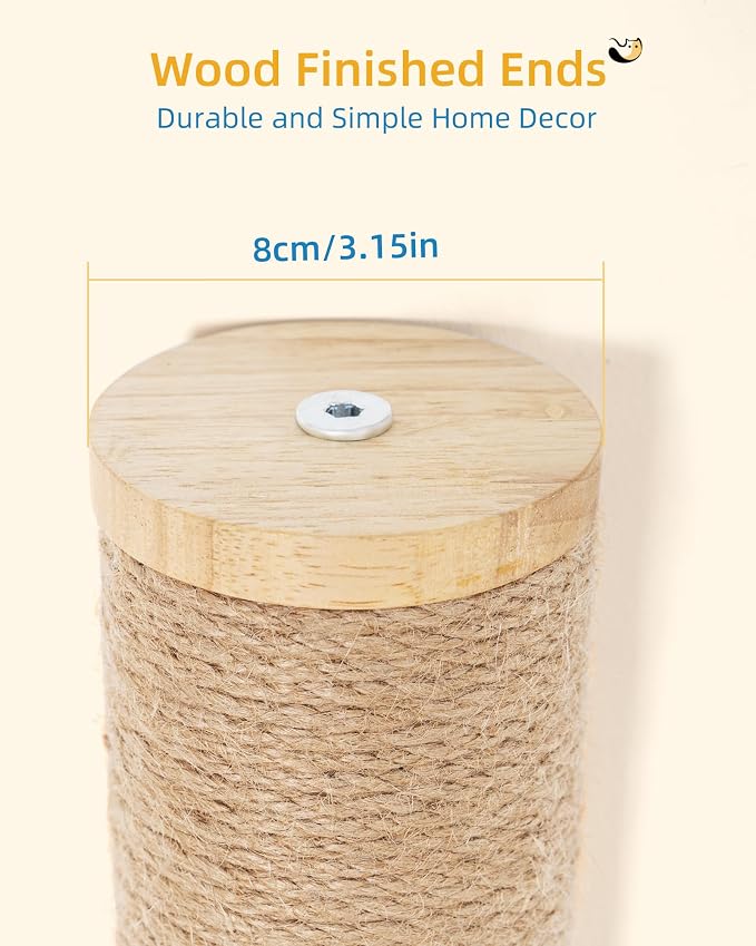 Aechonow 34" Cat Scratching Post, Wood Wall Mounted Cat Scratcher for Cats | Cat Wall Scratcher,Cat Wall Furniture for Indoor Cats,Cat Wall Wood Climber, Natural Sisal,Tall & Sturdy Corner Climbing Pole - Image 7