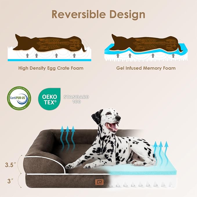 EHEYCIGA Orthopedic Extra Large Dog Bed, Waterproof Washable XL Pet Bed 44" | Non-Slip Bottom and Egg-Crate Memory Foam Big Dog Couch Bed with Washable Removable Cover, Brown, 44Inch - Image 4