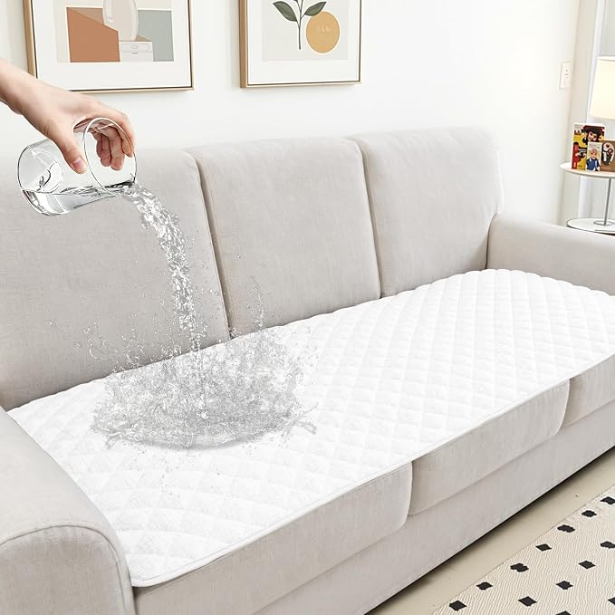Dog Couch Cover for Sofa 100% Waterproof Faux Linen Sofa Covers for 3 Cushion Couch Washable Pet Friendly Sofa Slipcovers Non Slip Quilted Furniture Seat Protector (27.6x71 in, White) by HYZOTEX