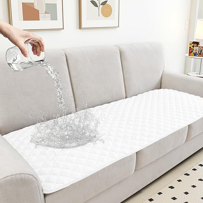 Dog Couch Cover for Sofa 100% Waterproof Faux Linen Sofa Covers for 3 Cushion Couch Washable Pet Friendly Sofa Slipcovers Non Slip Quilted Furniture Seat Protector (27.6x59 in, White) by HYZOTEX