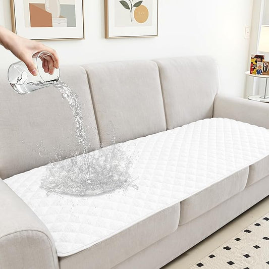 Dog Couch Cover for Sofa 100% Waterproof Faux Linen Sofa Covers for 3 Cushion Couch Washable Pet Friendly Sofa Slipcovers Non Slip Quilted Furniture Seat Protector (27x70 in, White) by HYZOTEX