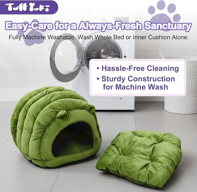 Cat Cave Bed, Orthopedic Memory Foam Anti Anxiety Cat Bed for Indoor Cats, Cozy Plush Caterpillar Tunnel Cat Bed, Non Slip Pet Bed Fits Cats Up to 15 lbs, Green - Image 6
