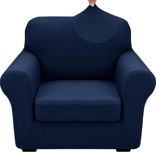 XINEAGE 2026 New 2 Pieces Chair Covers with Arms Super Stretch Chair Slipcover for Living Room Pet Dog Universal Slip Cover Anti Slip Armchair Furniture Protector (Navy Blue), 31"-46"(1 Cushion) by XINEAGE
