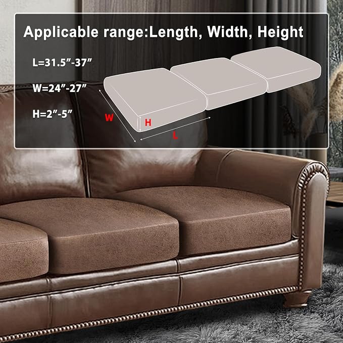 ANARACHON Leather Look Couch Cushion Covers Sofa Seat Slipcovers Sets Couches Furniture Protector for Sectional Armchair Loveseat Pets Kids Stretch Spandex Fabric (3 Cushion XL Sofa, Brown) - Image 3