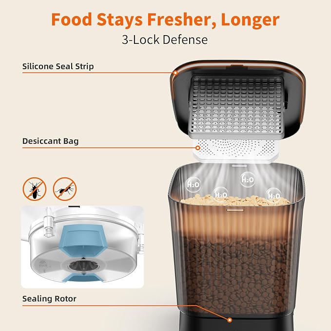 HoneyGuaridan Automatic Cat Feeder, 5G WiFi Cat Food Dispenser with App Control, Timed Feeder with Stainless Steel Bowl and Slow Bowl, Desiccant Bag - Image 5