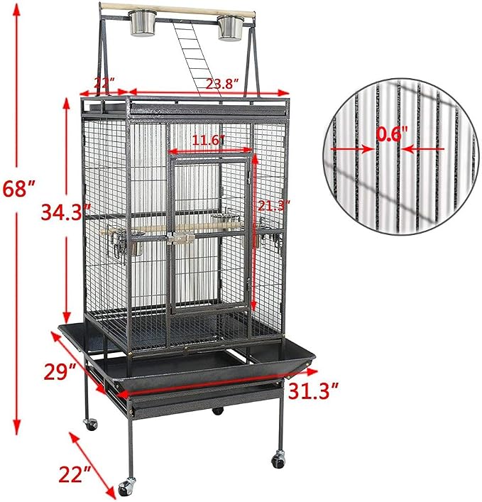 Nova Microdermabrasion 68-Inch Height Wrought Iron Standing Large Play Top Bird Cage for African Grey Small Quaker Parrot Cockatiel Sun Parakeet Green Cheek Conure Dove Budgie Lovebird - Image 5