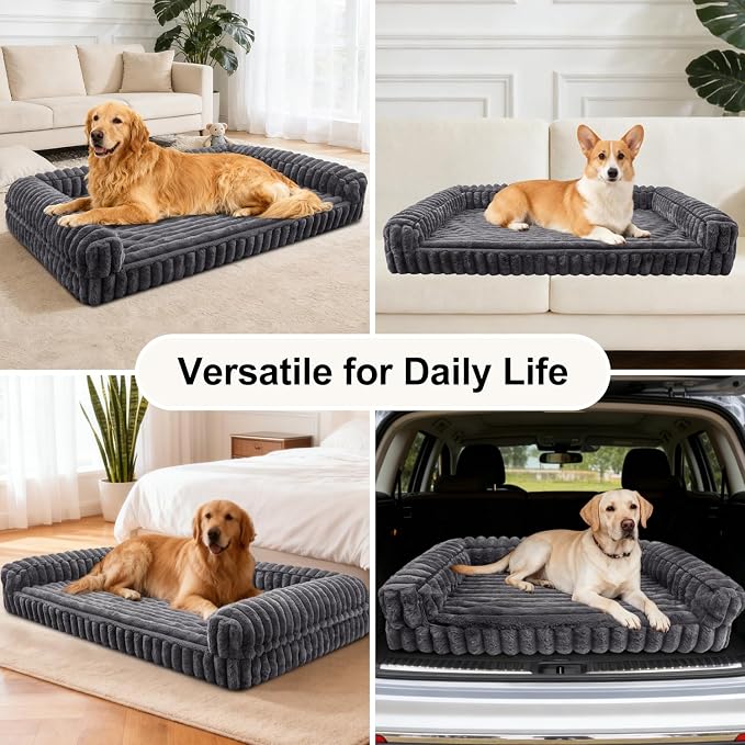 Waterproof Orthopedic Dog Bed for Large DogsGrey | Non-Slip Egg-Crate Memory Foam Removable Washable Cover with Sides Couch Bed for Crate - Image 6