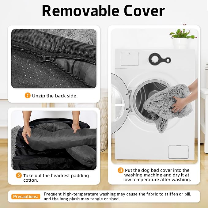 GGIB Calming Dog Bed Fluffy Plush Dog Mat for Furniture Protector with Removable Washable Cover for Large Medium Small Dogs and Cats (Large, Grey) - Image 4