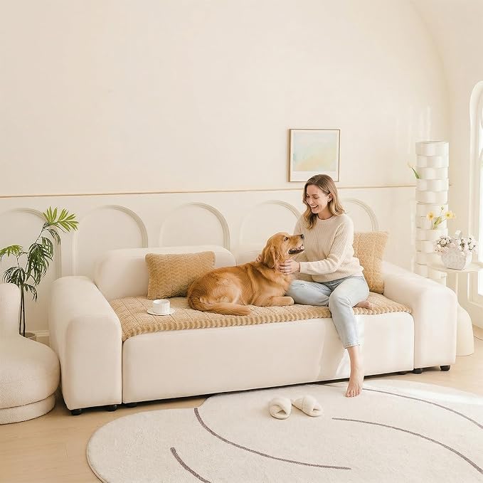 KRFOONN Couch Cover for Dogs Washable Sofa Covers for 3 Cushion Non-Slip Fuzzy Couch Cushion Covers Sofa Slipcovers Furniture Protector with Elastic Straps for Dogs Pets Mat (Khaki, 27.6" x 70.9") - Image 2