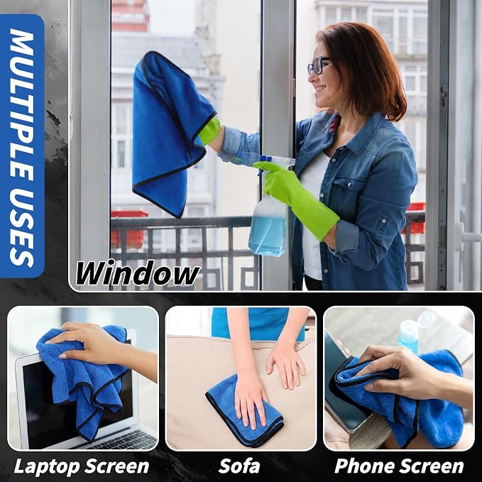20 Pack Microfiber Towels for Cars, 24" x 16" Dual-Sided Car Drying Towel | 400 GSM Highly Absorbent, Lint-Free Microfiber Cleaning Cloths for Scratch-Free Drying, Detailing, Buffing, Polishing Cars - Image 8