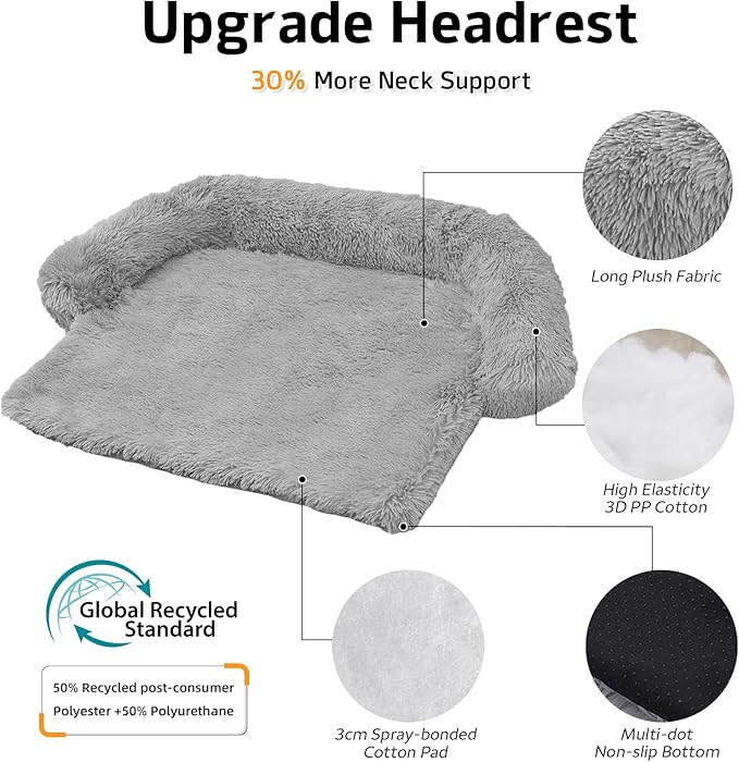 GGIB Calming Dog Bed Fluffy Plush Dog Mat for Furniture Protector with Removable Washable Cover for Large Medium Small Dogs and Cats (Small,Grey) - Image 2