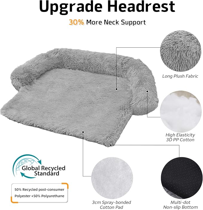 GGIB Calming Dog Bed Fluffy Plush Dog Mat for Furniture Protector with Removable Washable Cover for Large Medium Small Dogs and Cats (Extra Large (53x39.3x6), Grey) - Image 2