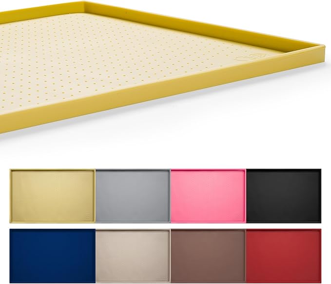 Hubulk Dog Feeding Mat,100% Waterproof Food Grade Silicone Pet Food and Water Bowl Placemat,Dishwasher, High Raised Edge to Prevent Spills,Nonslip Tray to Stop Messes on Floor (24"x16"x0.5", Yellow) by Hubulk