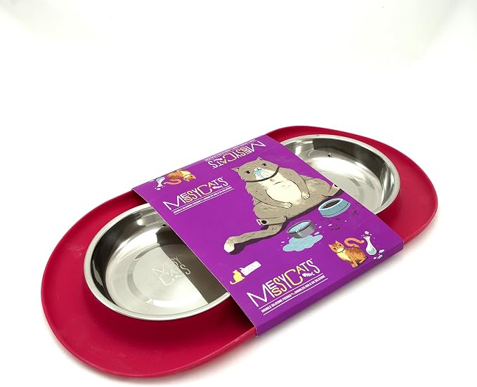 Messy Cats Double Silicone Feeder, Stainless Bowls, 1.75 Cup, Watermelon | Non-Slip Silicone Double Cat Feeder With Two Removable Stainless Steel Saucer Bowls For Food And Water - Image 4