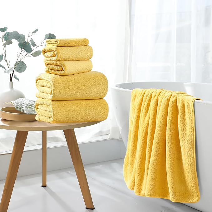 4 Piece Extra Large Bath Towel 35"x70" Oversized Bath Sheet Bath Towel Set for Bathroom Ultra Soft Cozy Highly Absorbent Quick Dry Bathroom Towel for Spa Gym Hotel,Shower Towel for Daily Use,Yellow - Image 3