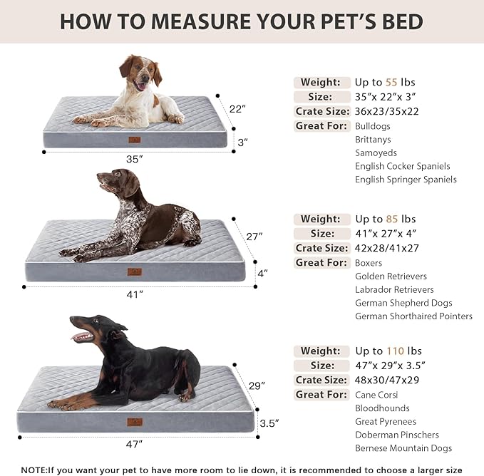 WNPETHOME Orthopedic Waterproof XL Dog Bed for Crate Cozy Sleep | Extra Large Washable Dogs Bed with Removable Cover, Multi-Needle Quilting Dogs XL Crate Bed for Relax , Light Grey 41x27 Inch - Image 6