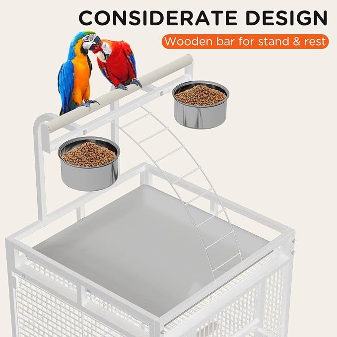 Garveehome 60 Inch White Parrot Cage with Play Top & 4 Feeder Bowls | Wrought Iron Large Bird Cage with Rolling Stand for African Grey Cockatiel Sun Parakeet Green Cheek Conure Lovebird Budgie - Image 4