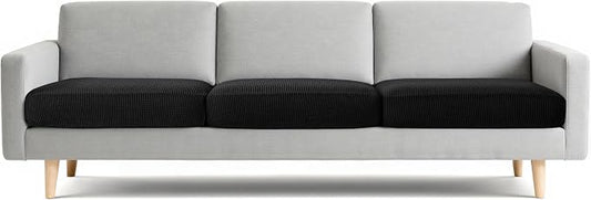CHUN YI 3 Piece Couch Cushion Covers for XL-Sofa Seat Slipcovers Suitable with Spandex Jacquard Washable Fabric (3 Piece XL-Sofa Cushion Covers, Black) by CHUNYI