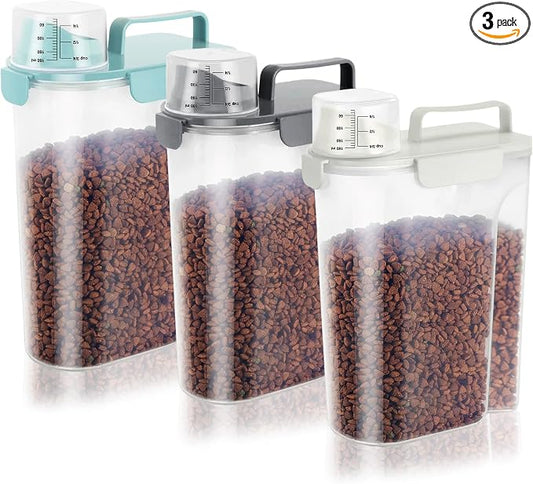 LEAWALK 5Lbs Airtight Cat Dog Food Storage Container with Upgraded Large Nozzle BPA-Free, Pet Food Storage Containers for Rice, Grain, Pet Food, Flour, Dog Treat Storage 3pack by LEAWALK