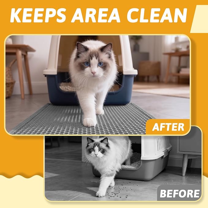 Pieviev Cat Litter Mat Double Layer Waterproof Urine Proof Trapping Mat 1 Pack (Gray, 24x15 Inch (Pack of 1)) | Honeycomb Design Catches Scattered Particles to Stop Tracking, Urineproof Base Protects Floors, Easy to Clean - Image 5