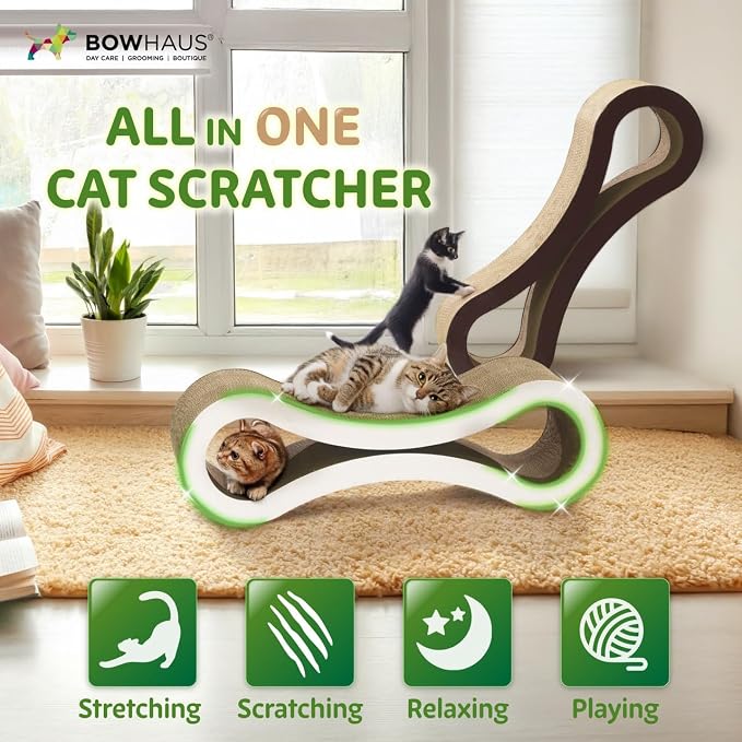 BOWHAUS Infinity Cat Scratcher Lounger, Reversible Scratcher, Durable & Long-Lasting, Cat Cardboard Scratcher, Large Cat Scratching Pad, Scratching Board, Infinity Scratch Pad for Indoor Cats, White - Image 6