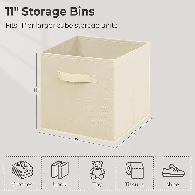 11 Inch Fabric Storage Cubes, Sturdy Foldable Storage Bins, Heavy Duty Cube Organizer for Clothes, Blankets, Shelves, Closets, Bedroom, Living Room, Beige, 12 Pack - Image 2