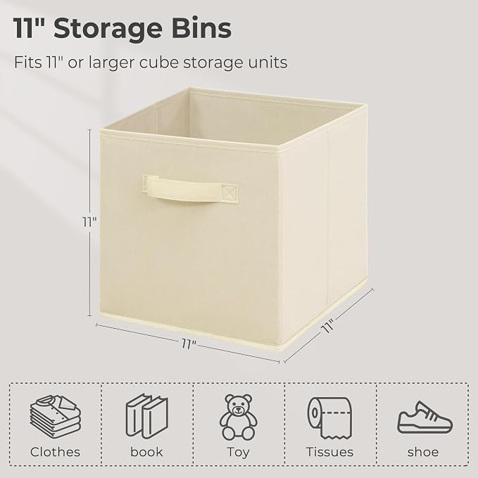 11 Inch Fabric Storage Cubes, Sturdy Foldable Storage Bins, Heavy Duty Cube Organizer for Clothes, Blankets, Shelves, Closets, Bedroom, Living Room, Beige, 10 Pack - Image 2