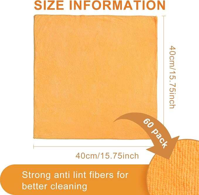 Nuenen Microfiber Cleaning Cloths for Cars 16 x 16 Inch Ultra Absorbent Car Towels Drying Reusable Cleaning Supplies House Kitchen Window Microfiber Towel(Yellow,60 Pcs) - Image 4