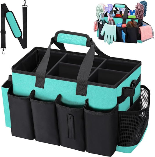 Wearable Large Cleaning Caddy Bag for Housekeeper, Clean Supply Organizer with Adjustable Shoulder, Waist & Handle Straps, Detailing Bag for Kitchen Supplies (Lakeblue) by wigojoy