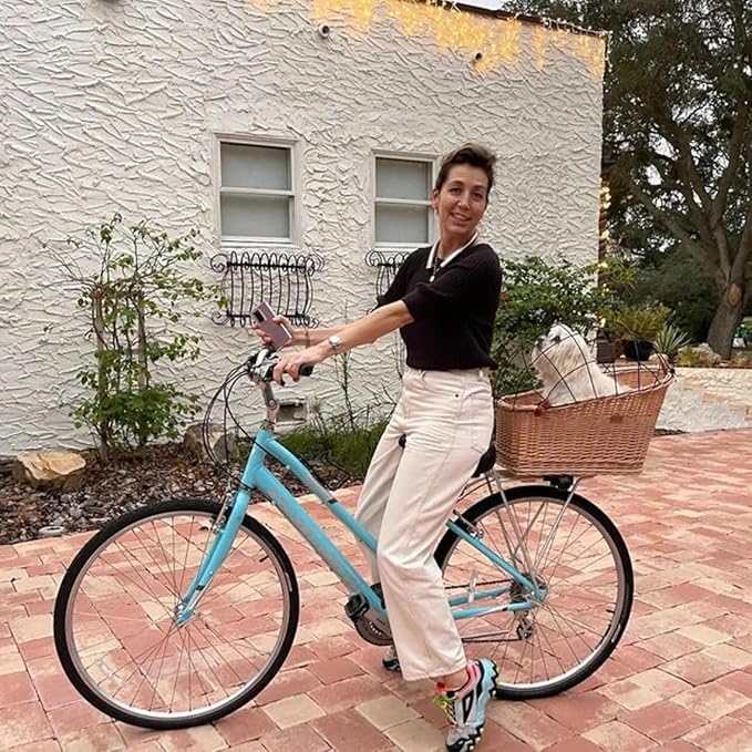 Natural Wicker Dog Bike Basket - 100% Organic Rattan Pet Carrier with Protective Grille - Eco Friendly Design - Soft Cotton Cushion & Mounting Bracket for Secure Bicycle Rear Luggage Rack