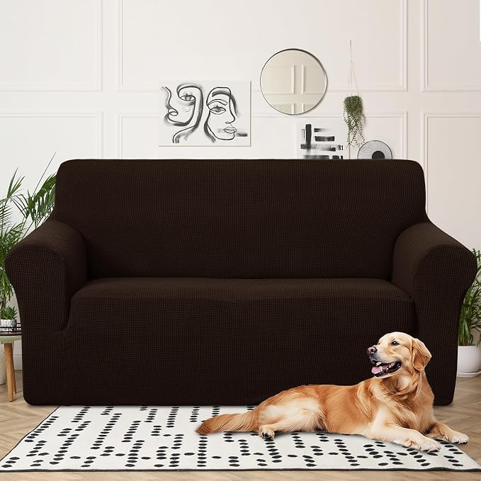 U-NICE HOME Oversized Stretch Loveseat Couch Cover, Chocolate | 2 Cushion Sofa, 1-Piece Sofa cover, Washable, Pet friendly, Furniture protector, Polyester Spandex Jacquard fabric - Image 2