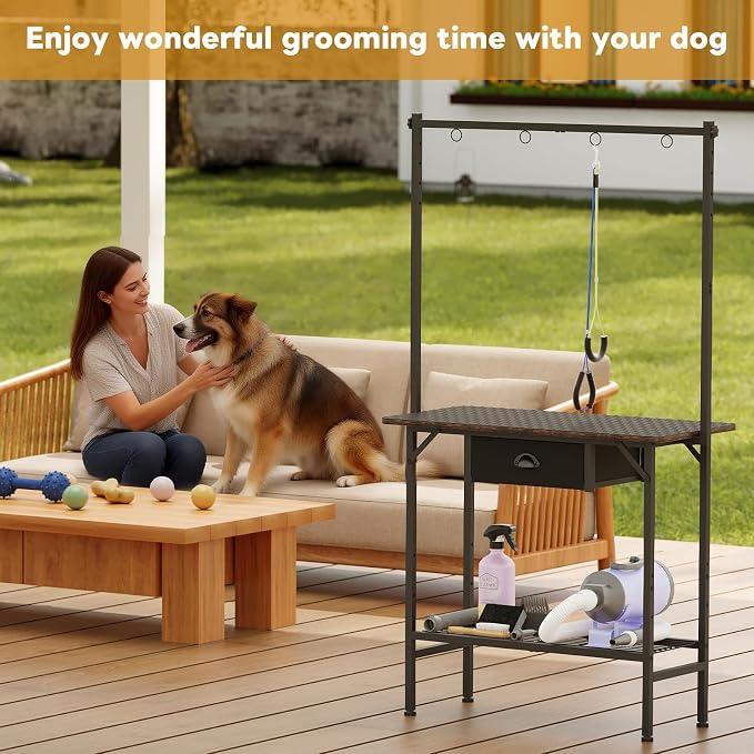 Dog Grooming Table with Drawers and Mesh Tray,32 Inch Adjustable Pet Grooming Table with Non-slip Removable Washable Mat and EVA Protective Lanyard ,Professional Grooming Table for small Dogs at Home - Image 8