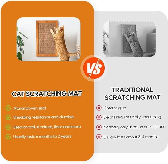 Large Cat Scratching Post for Indoor Cats - Wooden Sisal Cat Wall Scratcher, Vertical Floor or Wall Mounted Cat Scratch Pad, Furniture Protector for Adult Cats & Kittens - Image 7