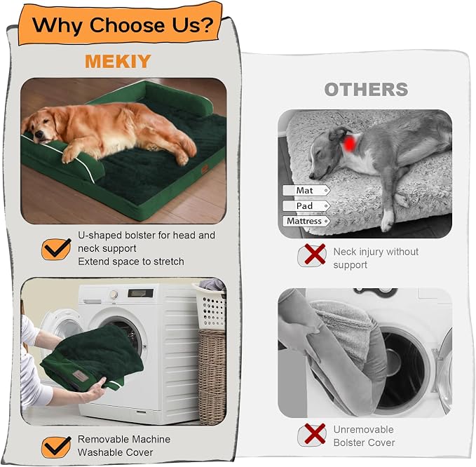 MEKIY XXL Orthopedic Waterproof Dog Bed with Bolster for Extra Large Dogs | Pillow Support for Neck Relief, Egg Crate Foam, Waterproof Liner, Anti-Slip Bottom, Removable Bolster Cover, 45 x 35 Inch - Image 4