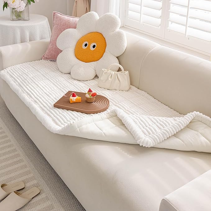 Couch Cover for Dogs Washable, Non-Slip Pet Couch Covers for Sofa, Fuzzy Dog Couch Cover Blanket for Furniture Protector (Z-White, 27.6" x 82.7"/70 x 210cm) - Image 7