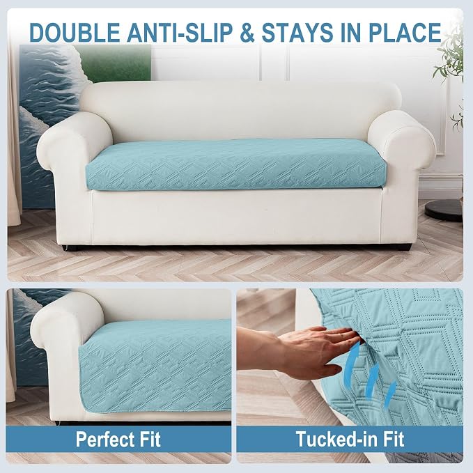 Genina 100% Waterproof Couch Cover for 3 Cushion Couch Sofa Cover for Dogs, Anti-Slip Sofa Covers Washable Couch Covers for Sectional Sofa L Shape Couch Protector, 1 Piece (Sky Blue, Sofa Large) - Image 5