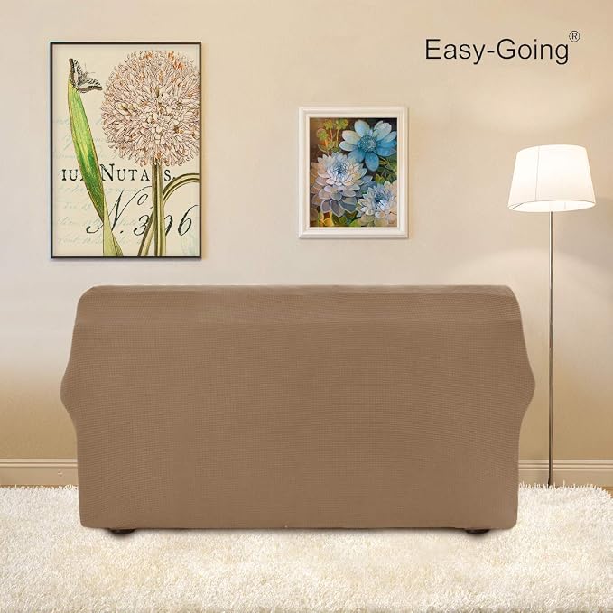 Easy-Going Stretch Loveseat Couch Covers Washable Camel | 1-Piece Loveseat Covers for 2 Cushion Couch Furniture Protector RV Sofa Slipcover Soft with Bottom for Kids Pets - Image 4