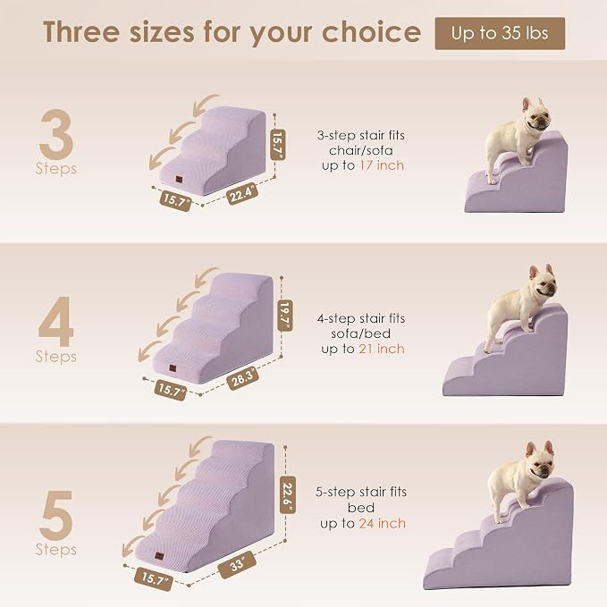 EHEYCIGA Curved Dog Stairs Ramp for High Beds 19.7" H, 4-Step Dog Steps for Small Dogs and Cats, Pet Stairs for High Bed Climbing, Non-Slip Balanced Pet Step Indoor, Lilac - Image 3