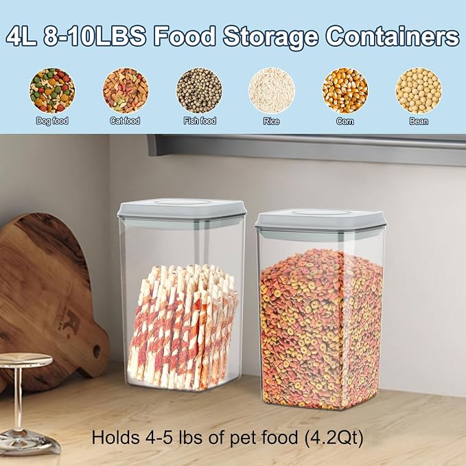 LEAWALK 4.2Qt Airtight Dog Cat Food Storage Container and Dog Treat Containers BPA-Free, PET Clear Stackable Pet Storage Bin, 1 Cup Scoop, 1 Sponge cleaning brush, Pop Top, With handle -1Pack - Image 4