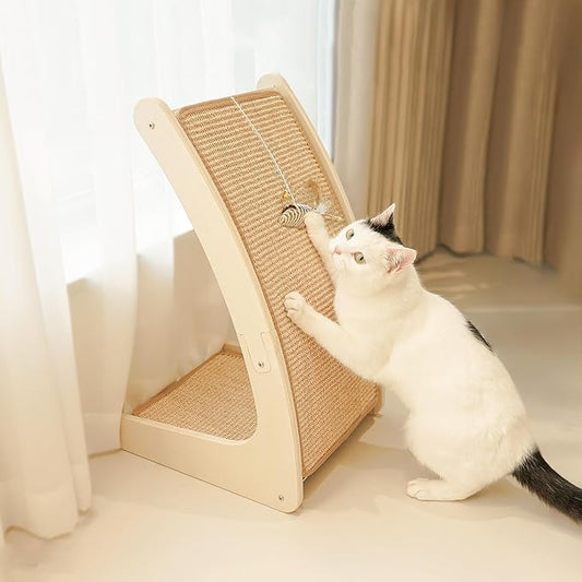 PETKARAY Cat Scratcher, Sisal Cat Scratch Pad, Curved Scratching Board for Indoor Kitty, Floor Mounted Scratcher with Mouse Toy Catnip by PETKARAY
