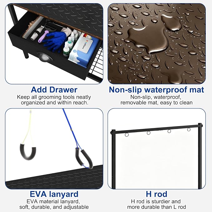 32 Inch Adjustable Dog Grooming Table with Drawer & Non-slip Removable Mat | Pet Grooming Table with Mesh Tray & EVA Protective Lanyard,Professional Grooming Table for small Dogs at Home - Image 3
