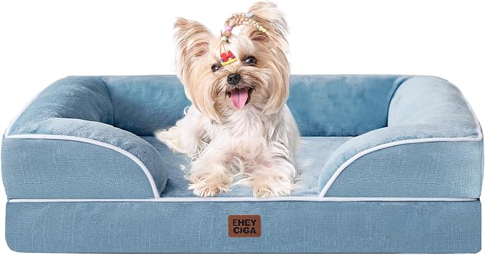 EHEYCIGA Orthopedic Small Dog Bed, Waterproof Memory Foam Washable Pet Beds | Non-Slip Bottom and Egg-Crate Foam Medium Pet Couch Bed with Washable Removable Cover, Washed Blue by EHEYCIGA