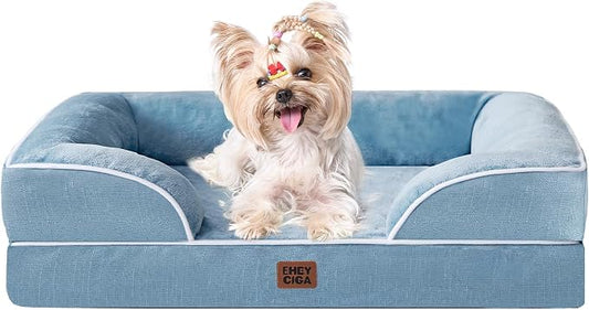EHEYCIGA Orthopedic Small Dog Bed, Waterproof Memory Foam Washable Pet Beds | Non-Slip Bottom and Egg-Crate Foam Medium Pet Couch Bed with Washable Removable Cover, Washed Blue by EHEYCIGA