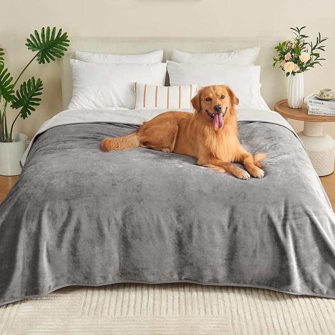 Waterproof Blanket 60"x80" for Adults Pets, Grey/Light Grey | Reversible Waterproof Bed Cover for Dogs Cats Pets, Soft Leakproof Blanket for Bed Couch Sofa, Furniture Protector by Yaning
