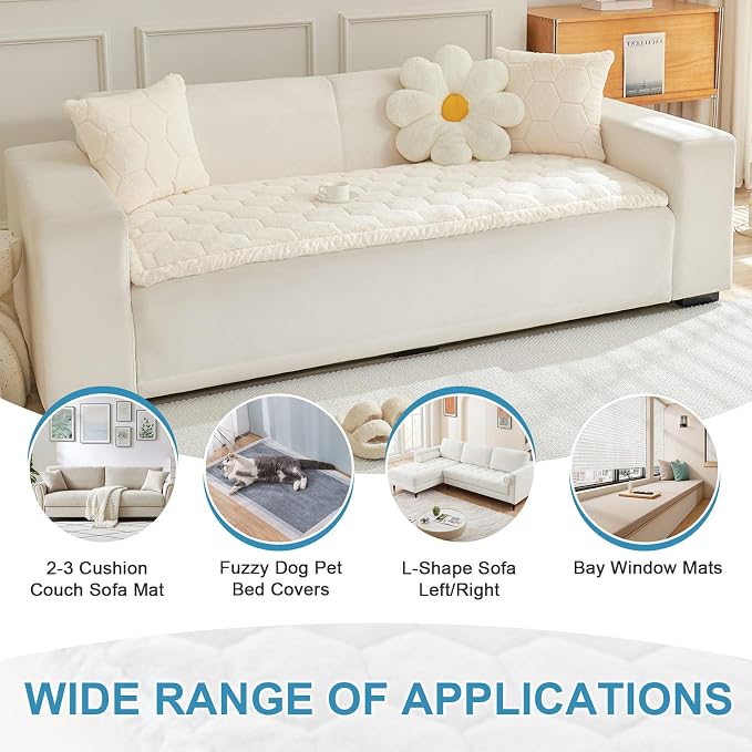 LiveGo 【Clearance】 Couch Cover for Dogs Washable, Sofa Cover Protector, Couch Covers for 3 Cushion Couch Sofa Pet Friendly, Soft, Non Slip (Off-White, 90x180 cm / 35.4x70.9 in) - Image 5