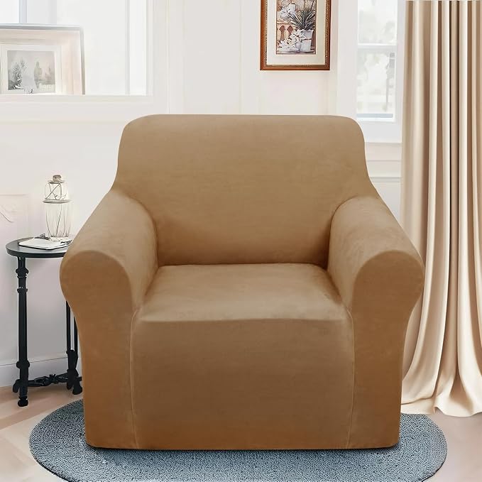 U-NICE HOME Velvet Chair Sofa Covers Stretch Couch Cover Furniture Protector Sofa Slipcover for Dogs (Chair, Camel) - Image 2