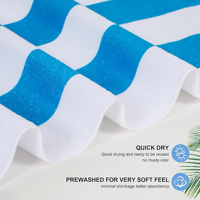 EBOOT 10 Pack Oversized Beach Towel Set Extra Large Pool Towels Microfiber Quick Dry Swim Blanket for Adult Women Men Face Hand Body Bath Travel Pool(Plain Color,28 x 59 Inch,Cabana Stripe) - Image 3