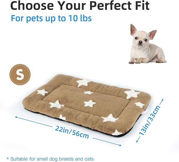 Mora Pets Cat Bed for Indoor Cats Washable Dog Crate Pad Cute Star Dog Bed Mat for Small Dogs Pet Kennel Pad for Cage Soft Flat Puppy Kitten Cushion for Sleeping Anti-Slip Brown 22 x 13 - Image 6