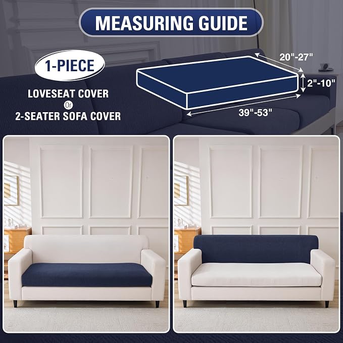 Couch Cushion Covers Loveseat Cover or 2 Seat Sofa Cover Stretch Couch Cover Washable Soft Seat Covers Furniture Protector Sofa Slipcovers for Pets(Navy, Loveseat Cover) - Image 2